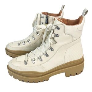 Vionic Jaxen Waterproof Combat Boots Arch Support Cream/Beige Size 11